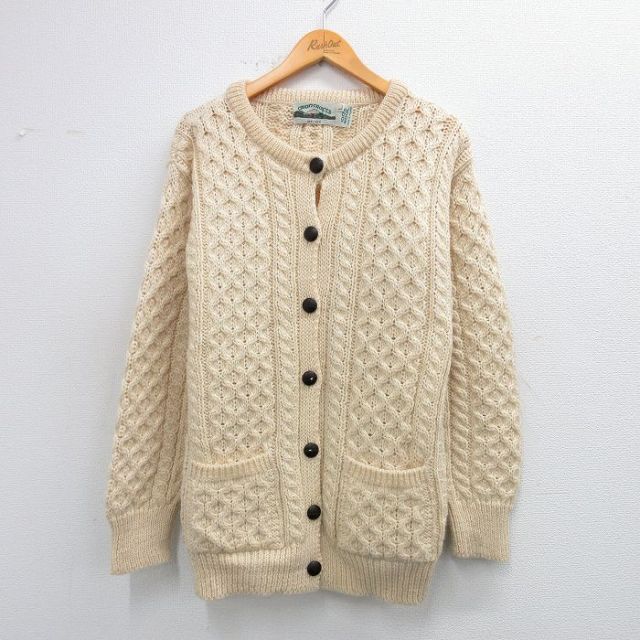【20%OFF】アランフィッシャーマン 90s ケーブルニットカーディガン 生成り ベージュ L | 古着