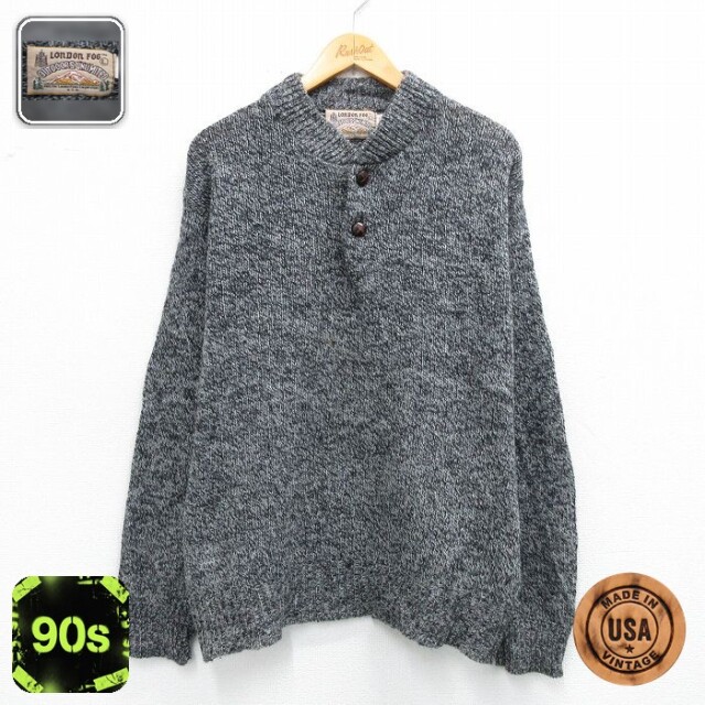 【50%OFF】ロンドンフォグ 90s 長袖セーター ヘンリーネック ブラック L | 古着