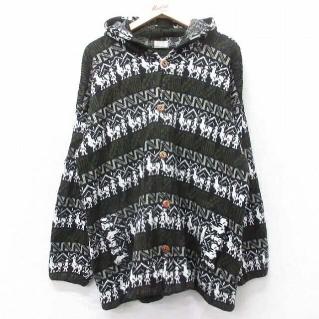 長袖ニットカーディガン ラマ ブラック XL | 古着