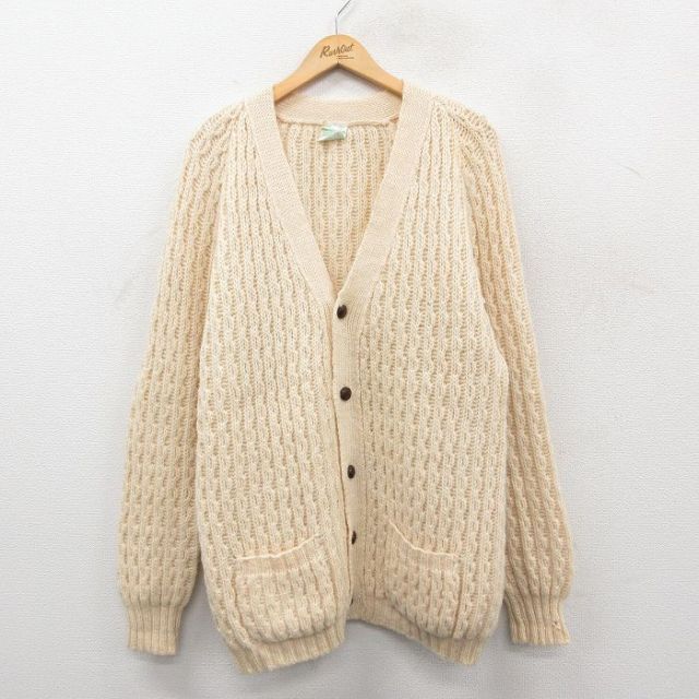 90sアイルランド製アランニットカーディガン ダークグレーフィッシャーマンウール 古着通販 L☆古着 長袖 アラン フィッシャーマン ケーブル ニット