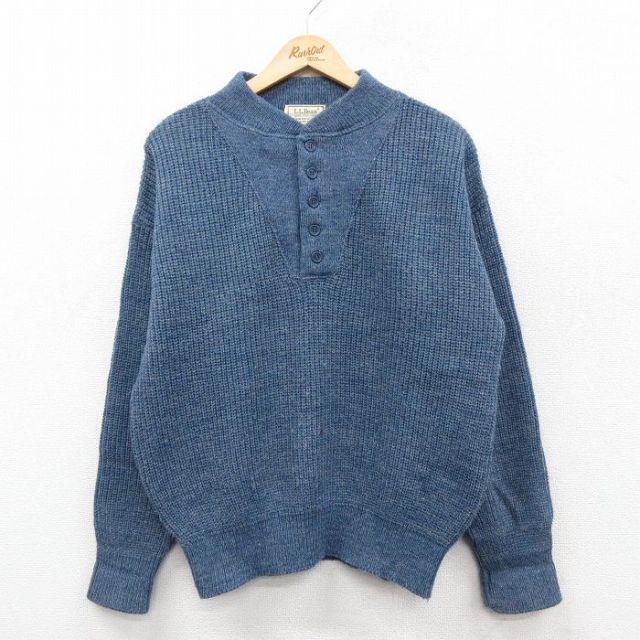 L★古着 エルエルビーン 長袖 セーター メンズ 80年代 80s ヘンリーネック USA製 紺 霜降り【spe】 26jan10