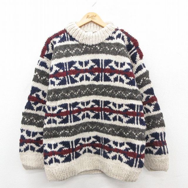 【20%OFF】長袖セーター 手織り ホワイト L | 古着