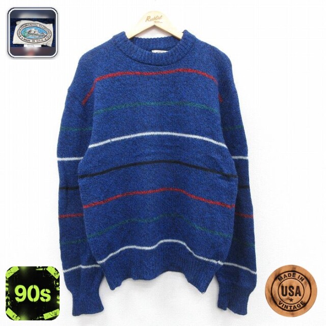 【50%OFF】90s 長袖セーター ボーダー ネイビー L | 古着