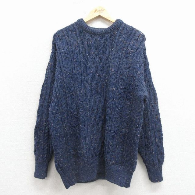 アラン 長袖セーター ケーブル ネイビー XL | 古着