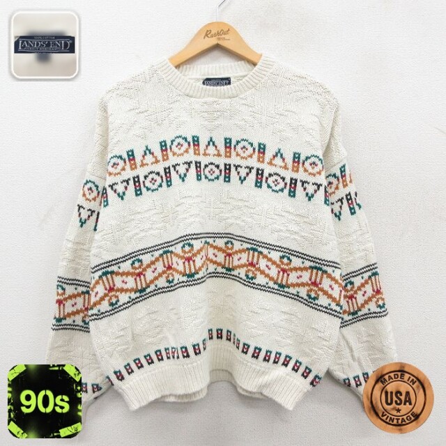 【50%OFF】ランズエンド 90s 長袖セーター ホワイト XL | 古着