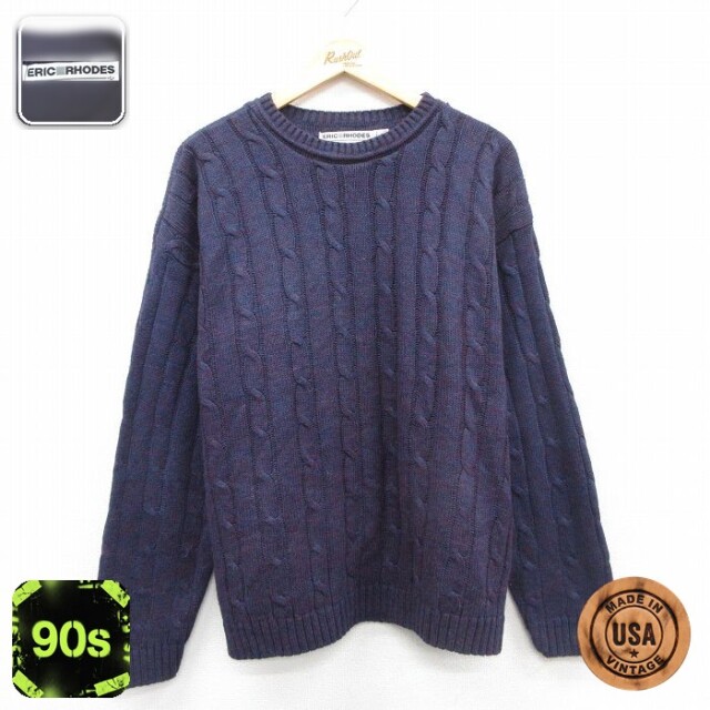 【50%OFF】ケーブルセーター 90s ネイビー L | 古着