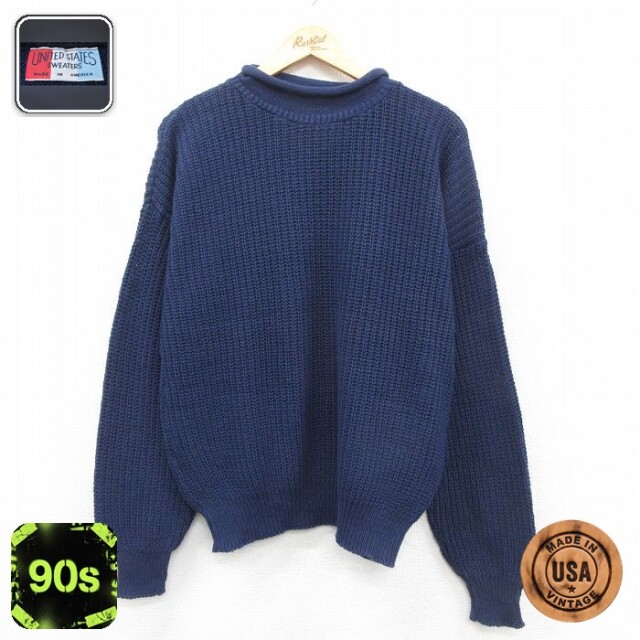 90s ロールネックセーター ネイビー L | 古着