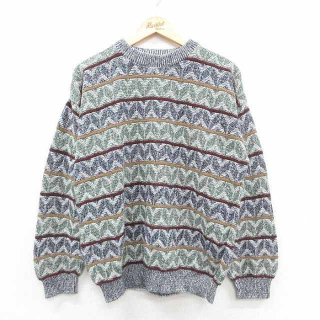 【20%OFF】ジャンセン 90s 長袖セーター ストライプ ネイビー L | 古着