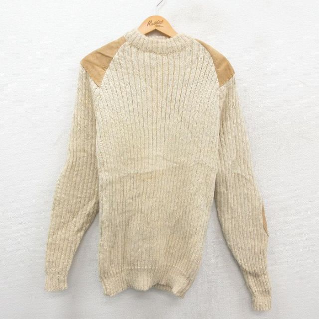 80s 長袖セーター ヒジ当て 生成り ベージュ M | 古着
