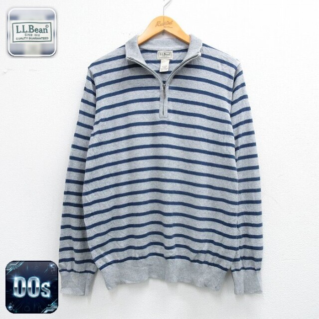 【50%OFF】エルエルビーン 00s 長袖ハーフジップセーター ボーダー グレー L | 古着
