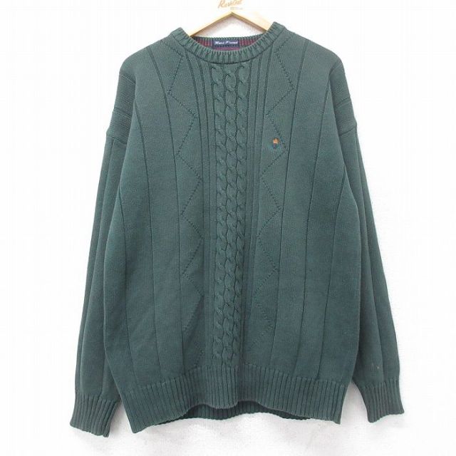 【20%OFF】90s 長袖セーター 手織り グリーン L | 古着
