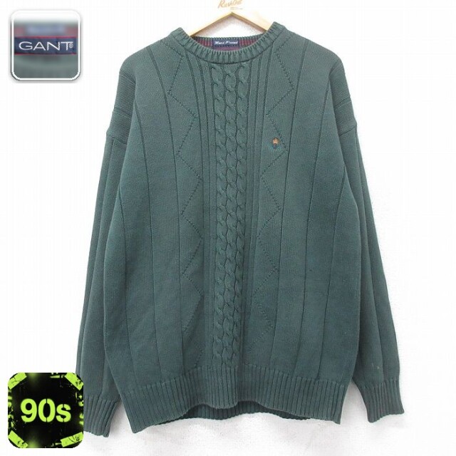 【50%OFF】90s 長袖セーター 手織り グリーン L | 古着