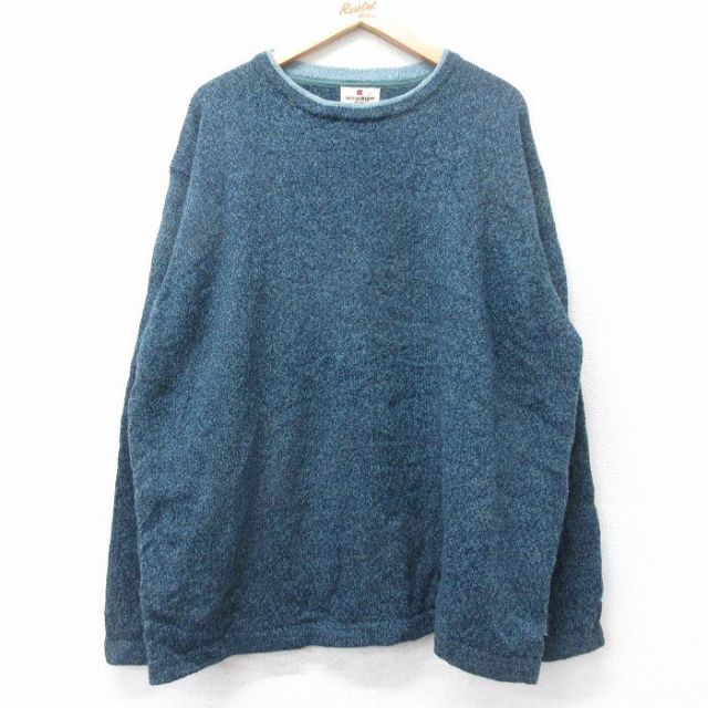 XL★古着 ウールリッチ 長袖 セーター メンズ 大きいサイズ ウール クルーネック 紺 霜降り他 26jan20
