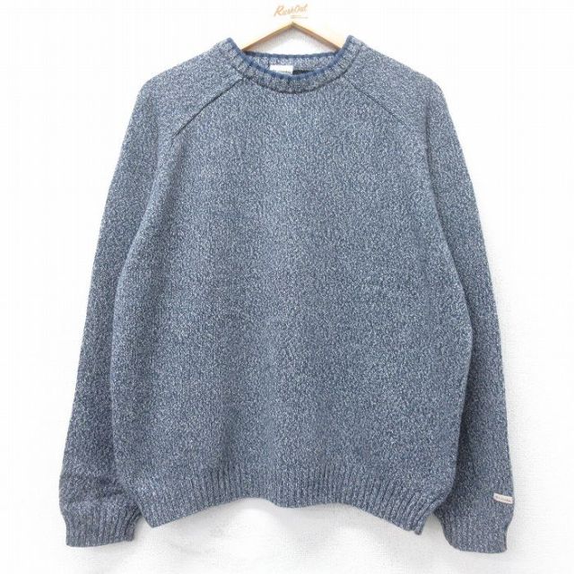 XL★古着 コロンビア 長袖 セーター メンズ 00年代 00s コットン クルーネック 紺 霜降り 26jan20