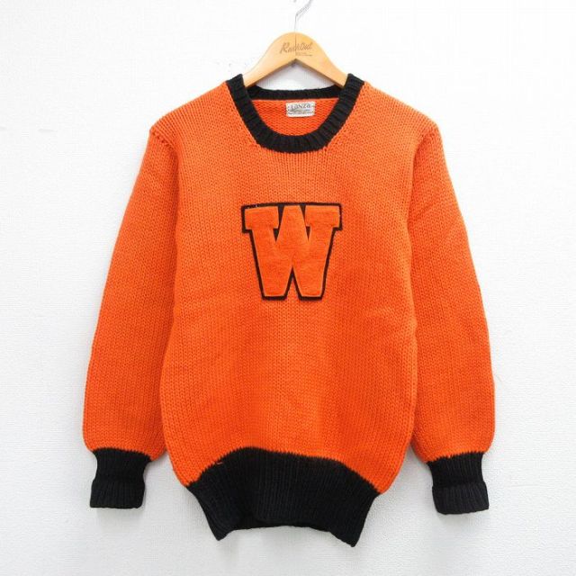 【20%OFF】50s レタードセーター 手織り オレンジ XS | 古着