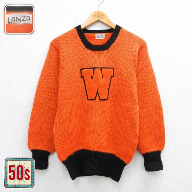【50%OFF】50s レタードセーター 手織り オレンジ XS | 古着