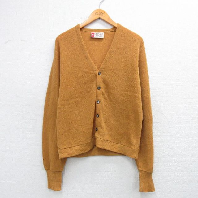 M★古着 ピューリタン 長袖 ビンテージ ニット カーディガン メンズ 70年代 70s USA製 茶系 26jan21