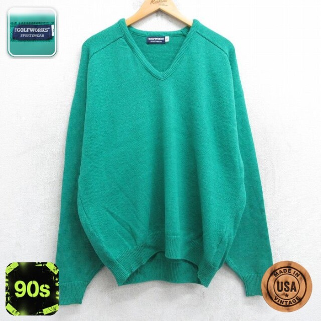 【50%OFF】90s ラグランセーター グリーン XL | 古着