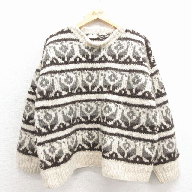 【20%OFF】エクアドル製 長袖セーター 手織り ベージュ L | 古着