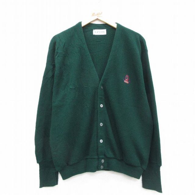 IZOD 90s 長袖カーディガン ワンポイントロゴ グリーン XL | 古着