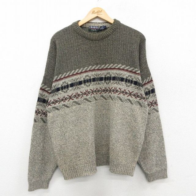 L★古着 TRADER BAY 長袖 セーター メンズ 00年代 00s クルーネック USA製 グレー系他 26jan26