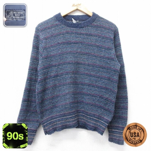 【50%OFF】90s 長袖セーター ボーダー ネイビー S | 古着