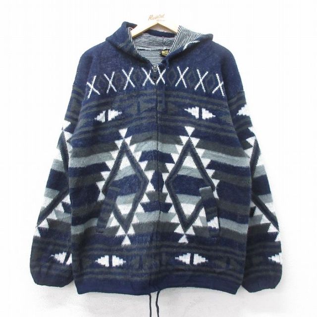【20%OFF】ネイティブ柄ニットカーディガン ネイビー L | 古着