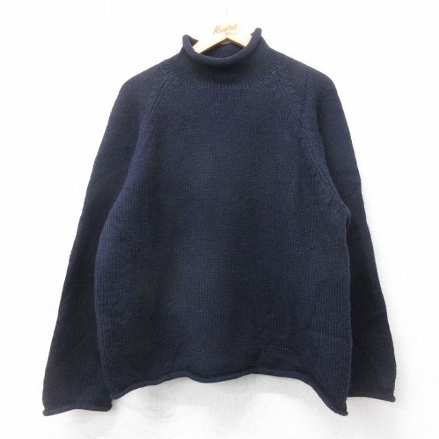 L★古着 ジェイクルー 長袖 セーター メンズ 90年代 90s ラグラン ウール モックネック ハイネック 紺【spe】 26jan28