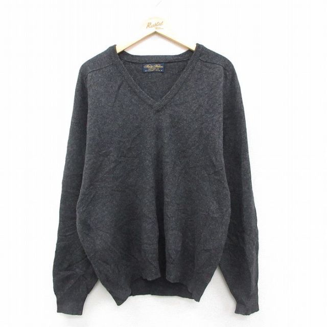 XL★古着 ブルックスブラザーズ 長袖 セーター メンズ 90年代 90s ラムウール Vネック イギリス製 濃グレー 26jan29