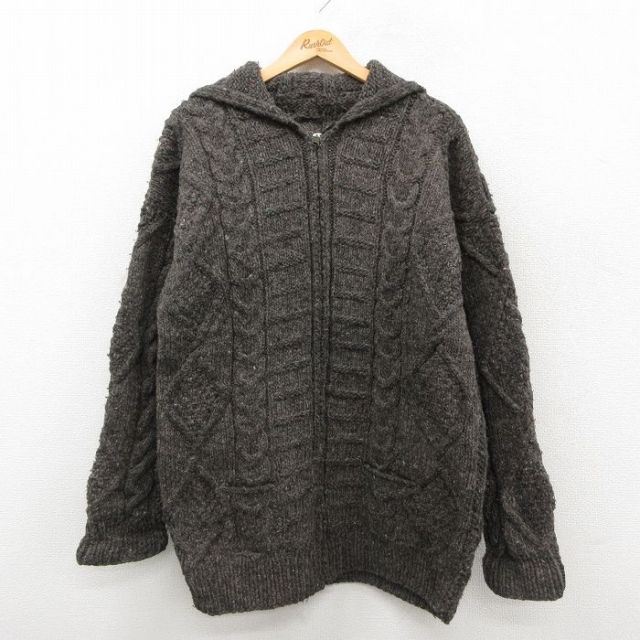 【20%OFF】ケーブルニットカーディガン 濃グレー L | 古着