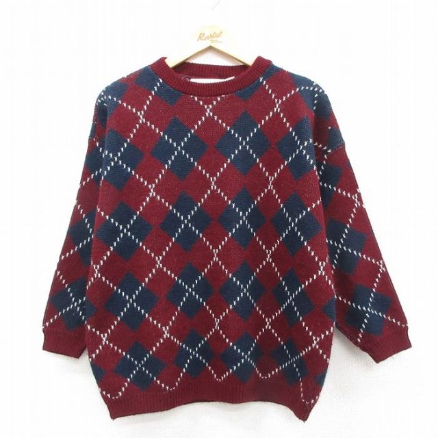 【20%OFF】アーガイル 90s 長袖セーター バーガンディ L | 古着