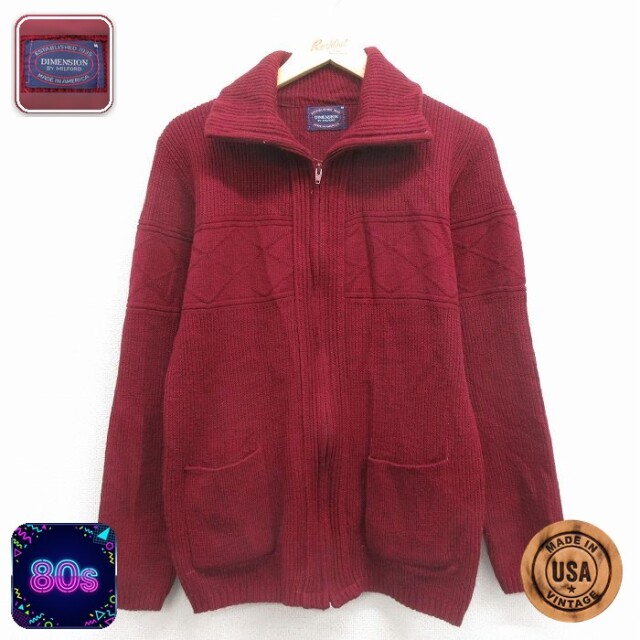 【50%OFF】カーディガン 80s 長袖フルジップニット エンジ メンズS相当 | 古着
