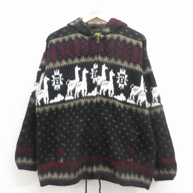 【20%OFF】TEJIDOS RUMINAHUI 長袖フルジップニットカーディガン ブラック L | 古着