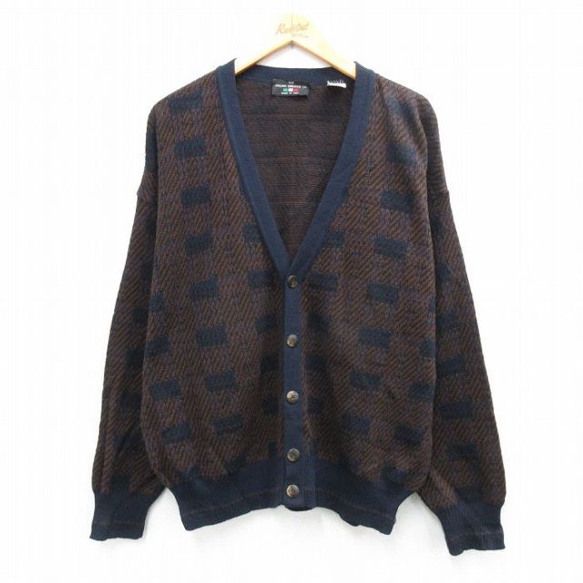 L★古着 長袖 ニット カーディガン メンズ 90年代 90s イタリア製 茶他26feb03