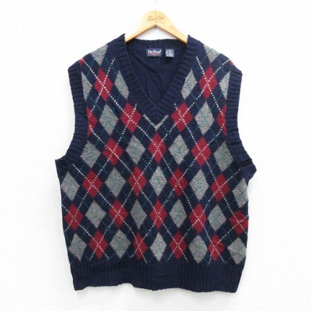 【20%OFF】ニット ベスト アーガイル ネイビー L | 古着