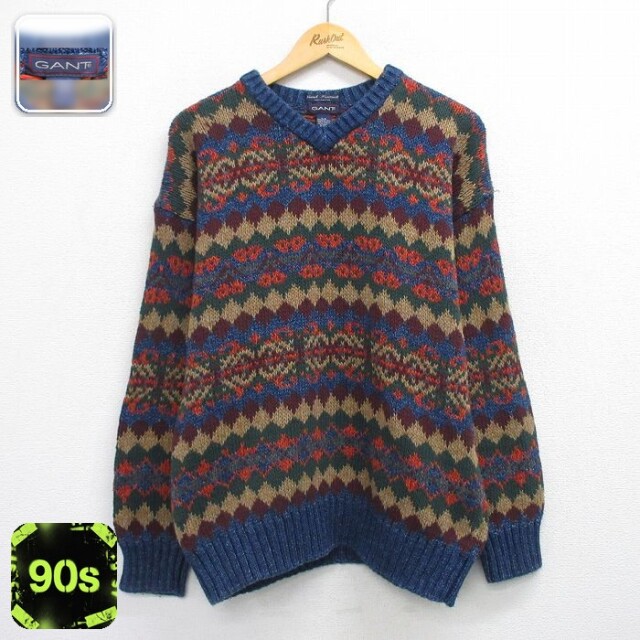 90s 長袖セーター フェアアイル ネイビー L | 古着