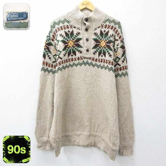ラルフローレン 90s 長袖セーター 雪柄 ベージュ XL | 古着