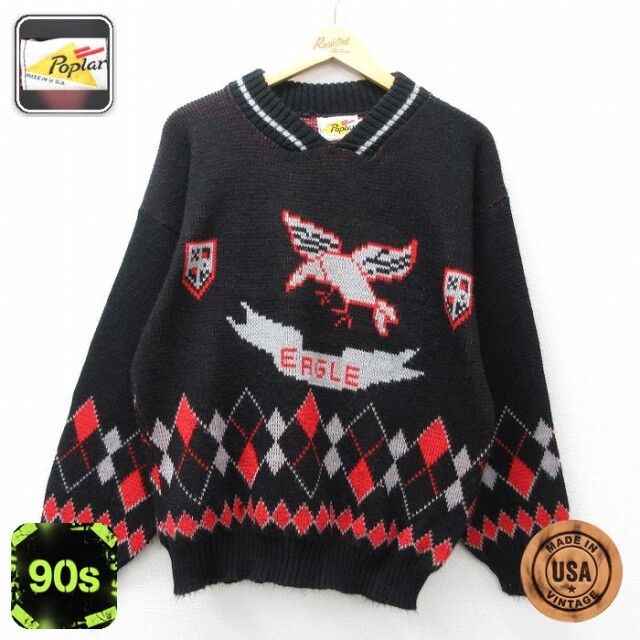 90s 長袖セーター EAGLE ブラック L | 古着