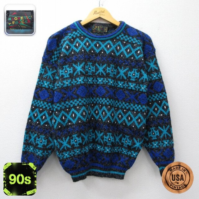 【50%OFF】90s 長袖セーター フェアアイル ブラック S | 古着