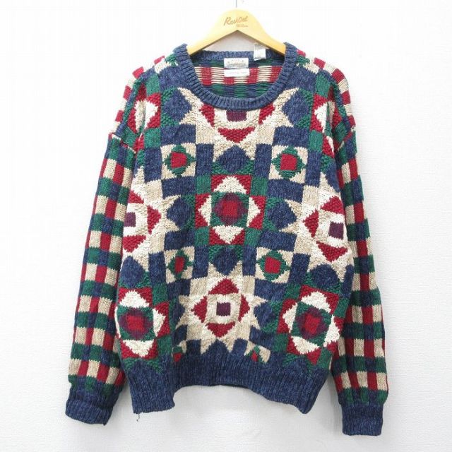 【20%OFF】ハンドニット 90s 長袖セーター ネイビー L | 古着