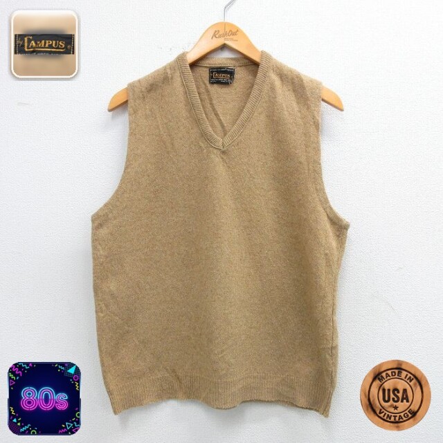 【50%OFF】キャンパス 80s ニットベスト ベージュ M | 古着