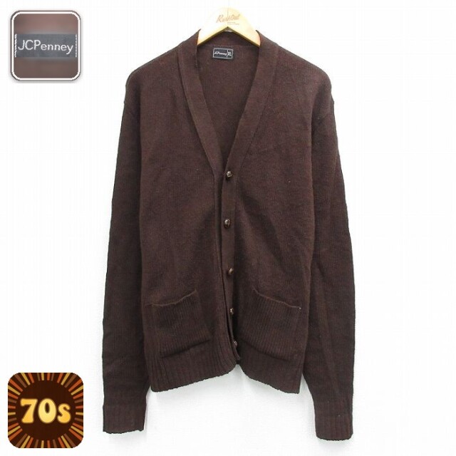 【50%OFF】JCペニー 70s 長袖ニットカーディガン ブラウン L | 古着
