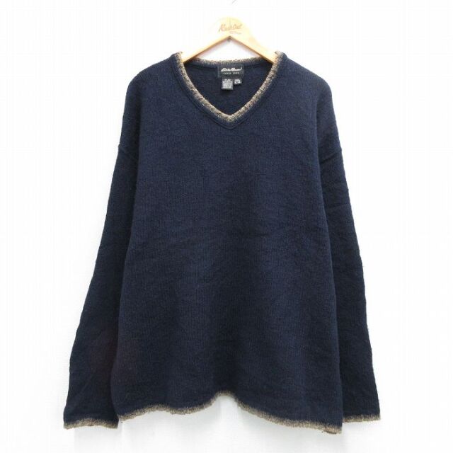 エディーバウアー 90s 長袖セーター Vネック ネイビー XL | 古着
