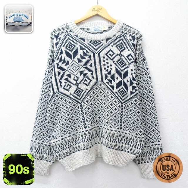 【50%OFF】90s ノルディックセーター 雪柄 グレー L | 古着