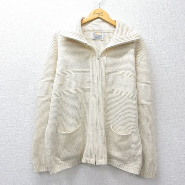 XL★古着 ロンドンフォグ 長袖 ニット カーディガン メンズ 90年代 90s アクリル USA製 薄ベージュ 26feb13