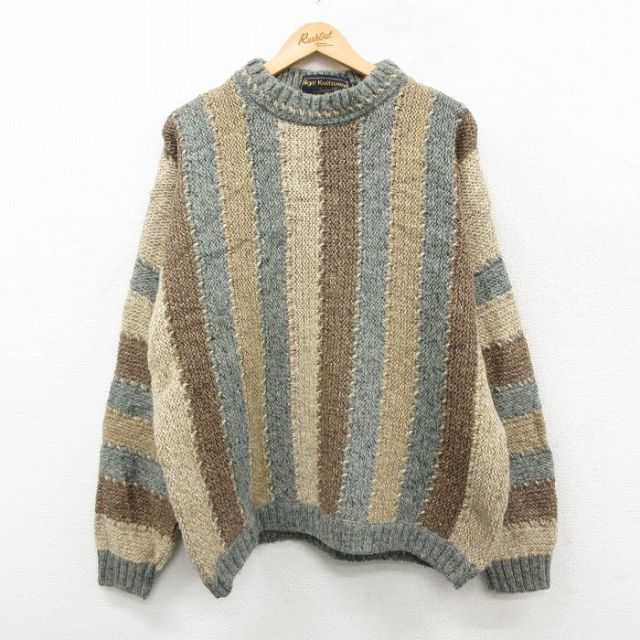 【20%OFF】セーター 90s 長袖セーター ストライプ ベージュ L | 古着