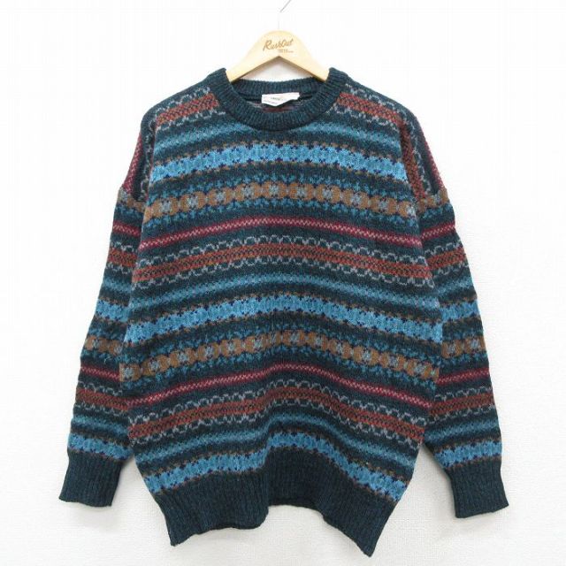 【20%OFF】スコットランド製 90s 長袖セーター フェアアイル ネイビー L | 古着