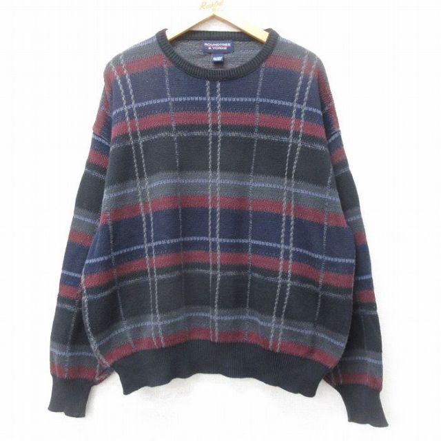 90s 長袖セーター ブラックチェック XL | 古着