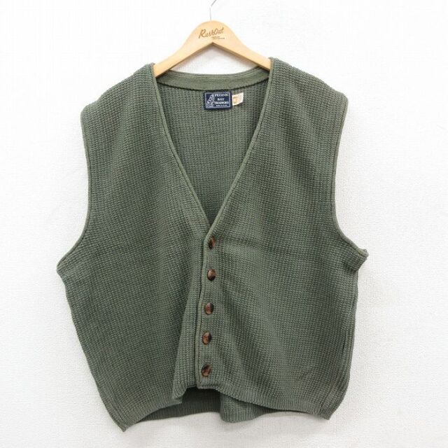 XL★古着 ニット ベスト メンズ 90年代 90s 大きいサイズ クルーネック USA製 薄緑 26feb19