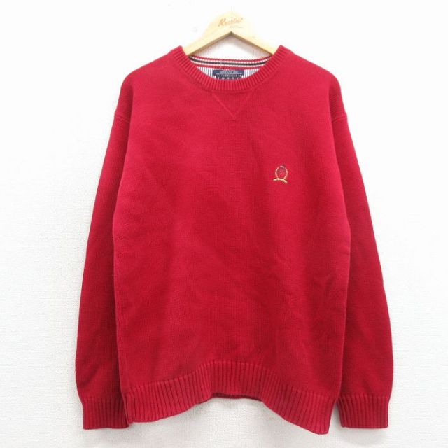 【20%OFF】トミーヒルフィガー 90s 長袖セーター ワンポイントロゴ レッド L | 古着